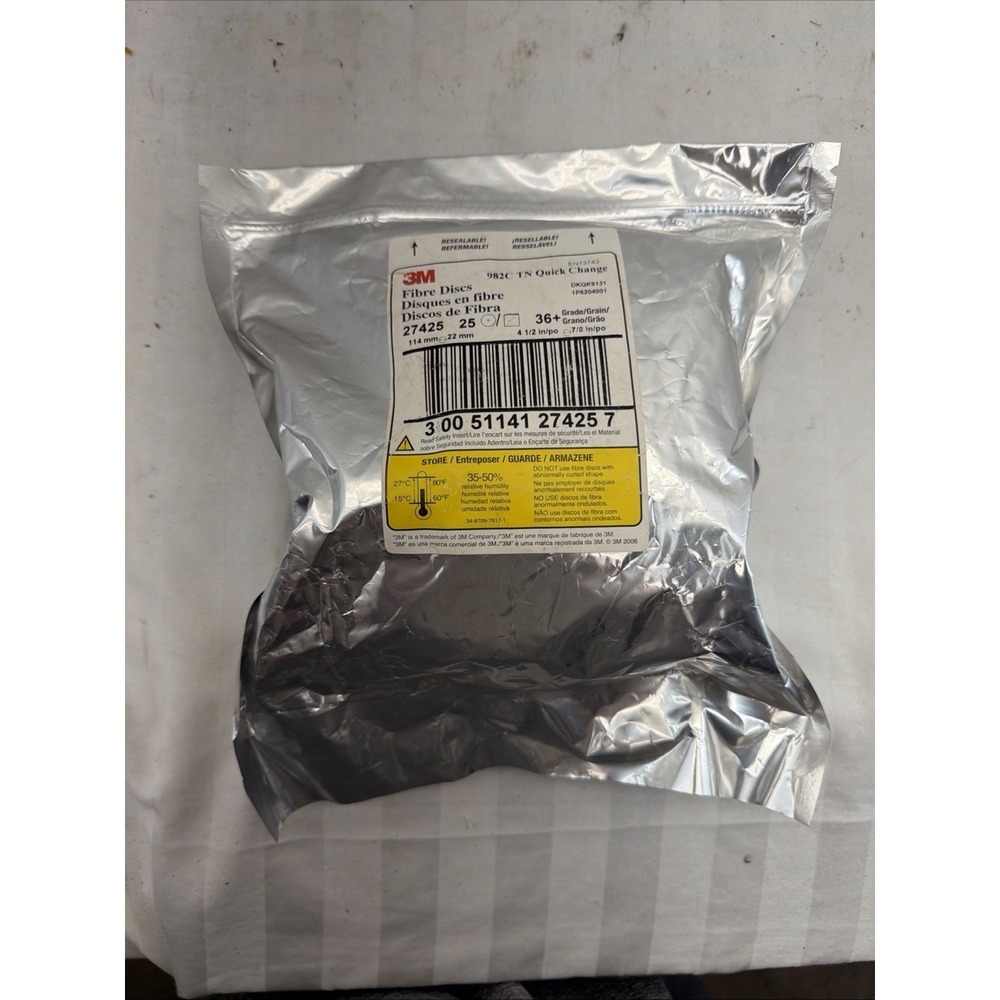 Sealed Bag of 25 - 3M 27425  Fibre Disc 982c Fb Quick Change 4-1/2"